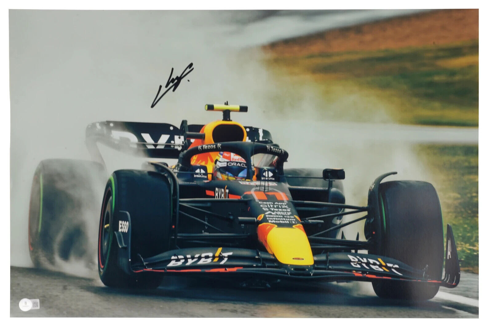 Sergio Perez Signed Formula 1 Racing Print Size 16″ x 20″ with Beckett COA