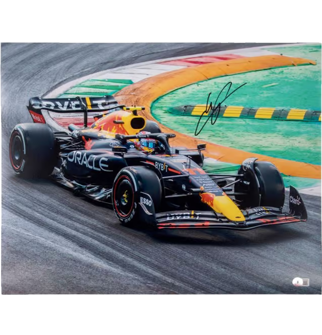 Sergio Perez Signed Formula 1 Racing Print Size 16″ x 20″ with Beckett COA