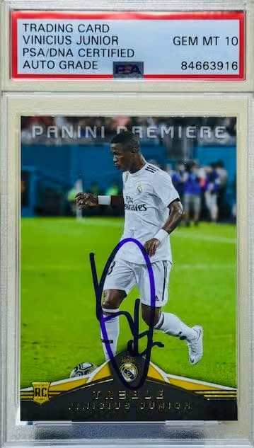 Vinicius Jr Signed 2018 Panini Treble Rookie Soccer Card #177 – PSA 10 Autograph