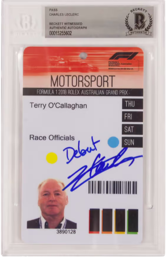 Charles Leclerc Signed Formula 1 Race Pass Inscribed Debut – BGS Authentic