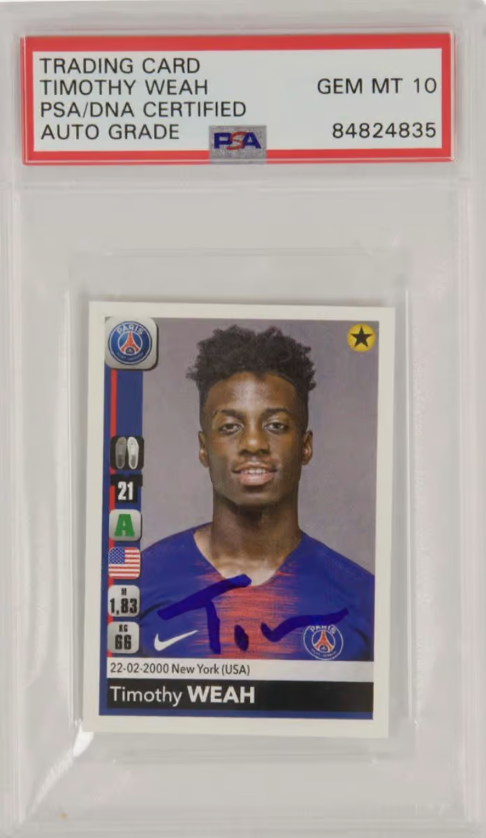 Timothy Weah Signed 2018-19 Panini Foot Sticker #371 – PSA 10 Autograph