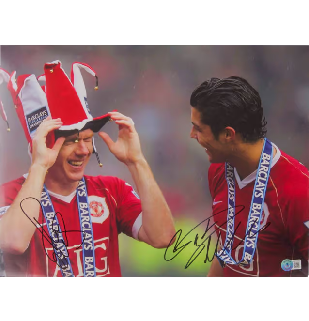 Cristiano Ronaldo & Scholes Signed Soccer Print Size 12″ x 16″ with Beckett COA