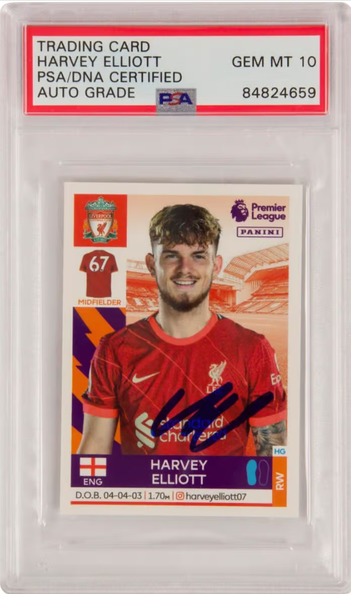 Harvey Elliott Signed 2022 Panini Premier League Sticker #365 – PSA 10 Autograph