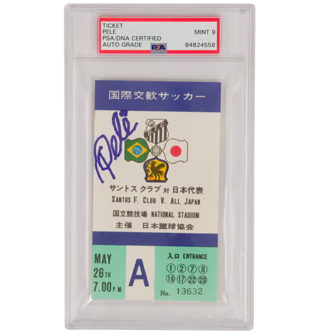 Pele Signed 1972 May 26th Santos FC vs Japan Match Ticket – PSA 9 Autograph