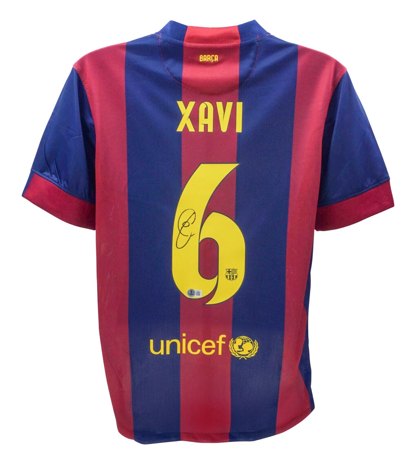 Xavi Hernandez Signed FC Barcelona Home Soccer Jersey #6 with Beckett COA