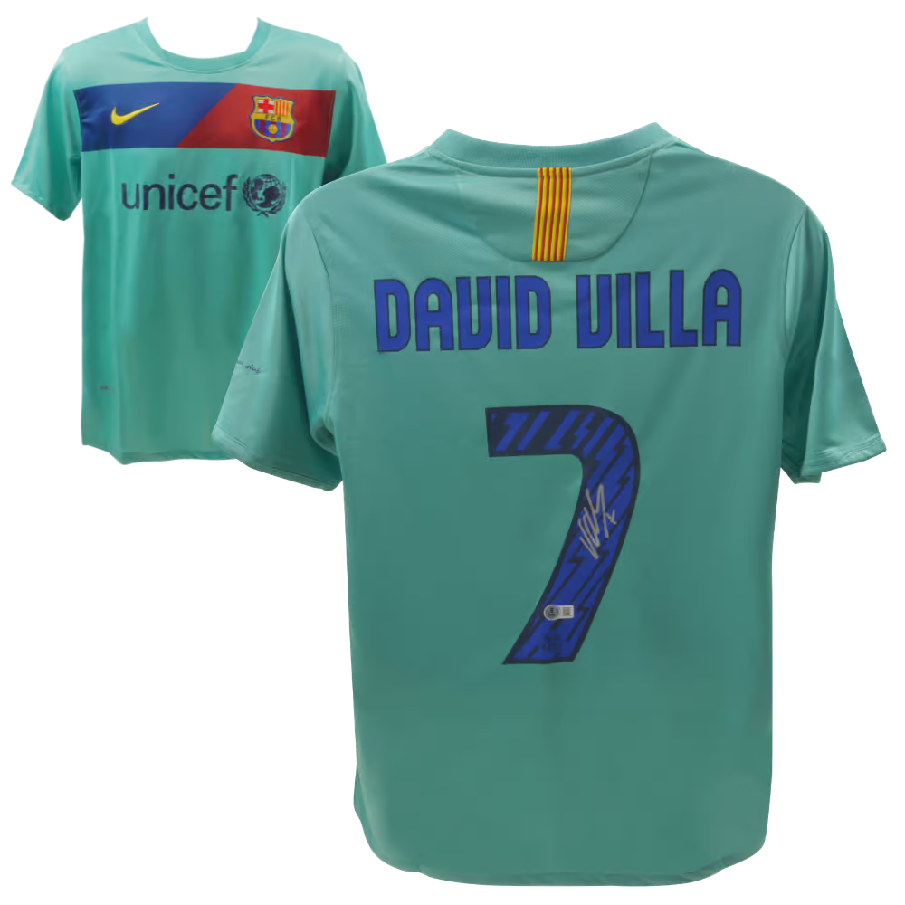 David Villa Signed FC Barcelona Away Soccer Jersey #7 with Beckett Witness