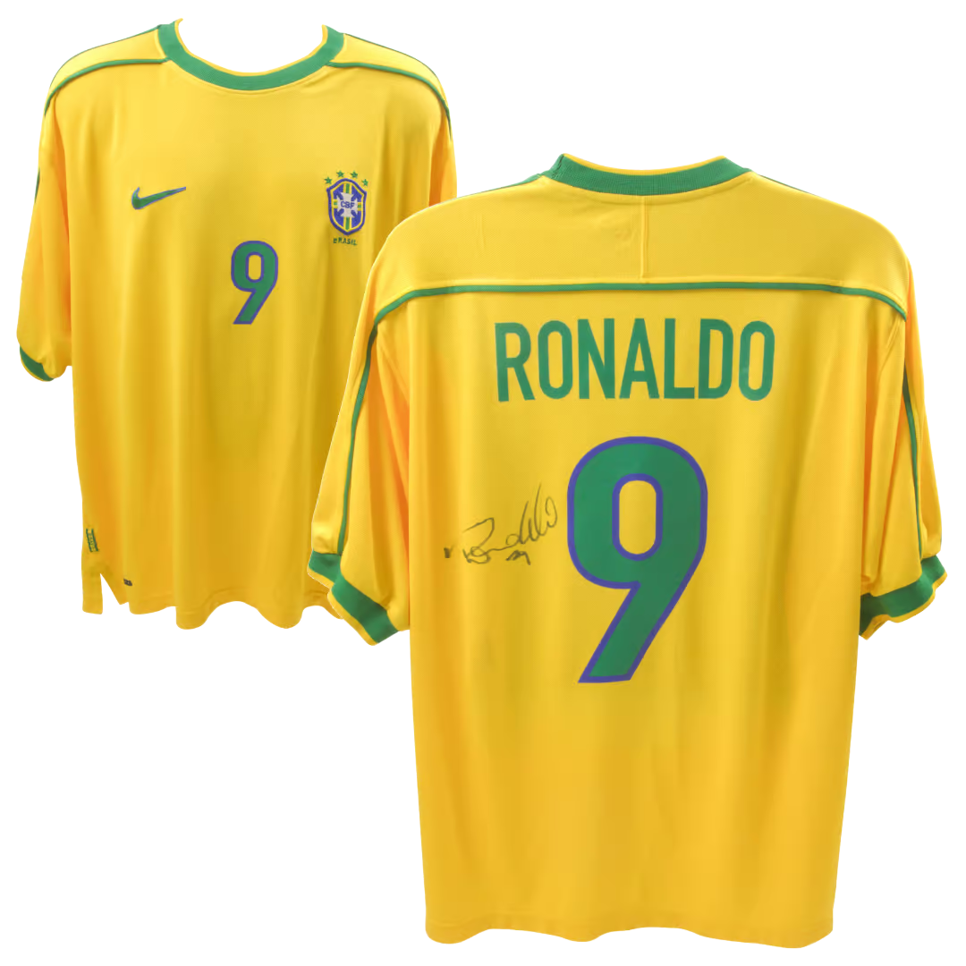 Ronaldo Nazario Signed Brazil FC Home Soccer Jersey #9 with Beckett COA