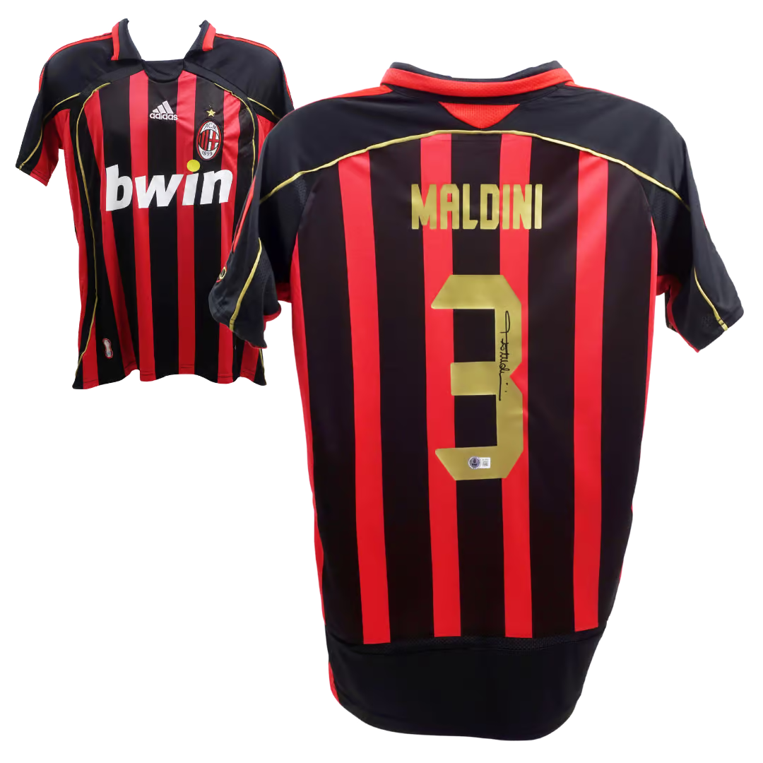 Paolo Maldini Signed AC Milan Home Soccer Jersey #3 with Beckett Witness