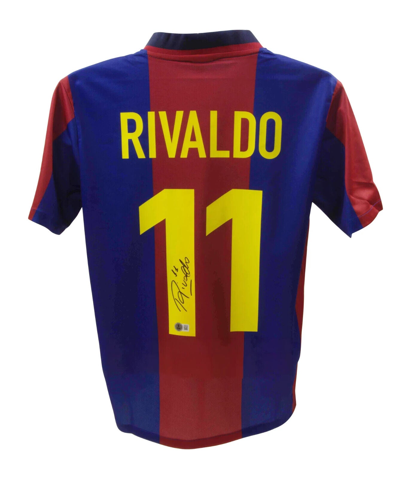 Rivaldo Signed FC Barcelona Home Soccer Jersey #11 with Beckett Witness