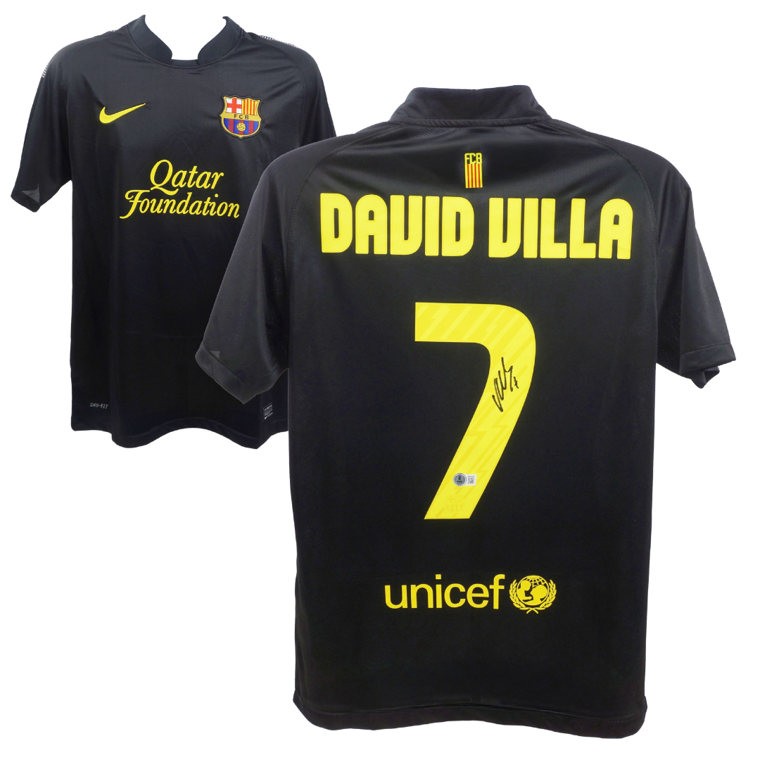 David Villa Signed FC Barcelona Away Soccer Jersey #7 with Beckett Witness