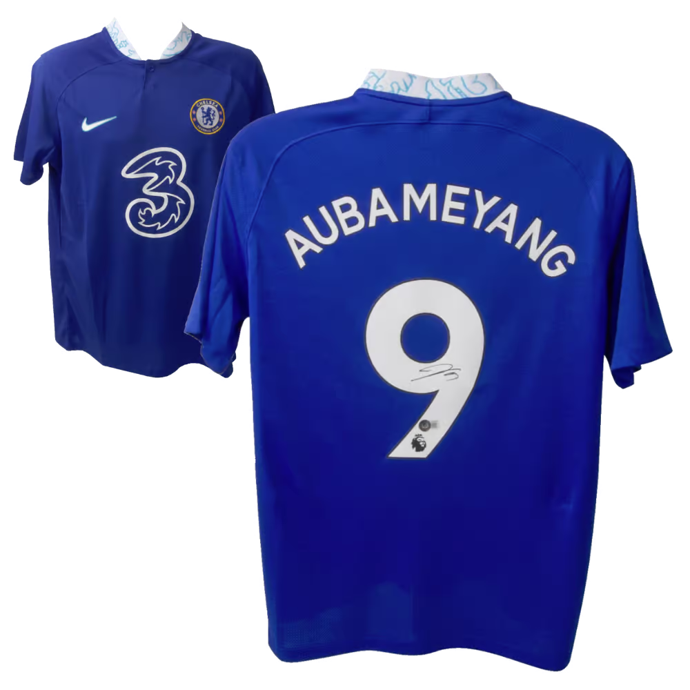 Aubameyang Signed Chelsea FC Home Soccer Jersey #9 with Beckett COA