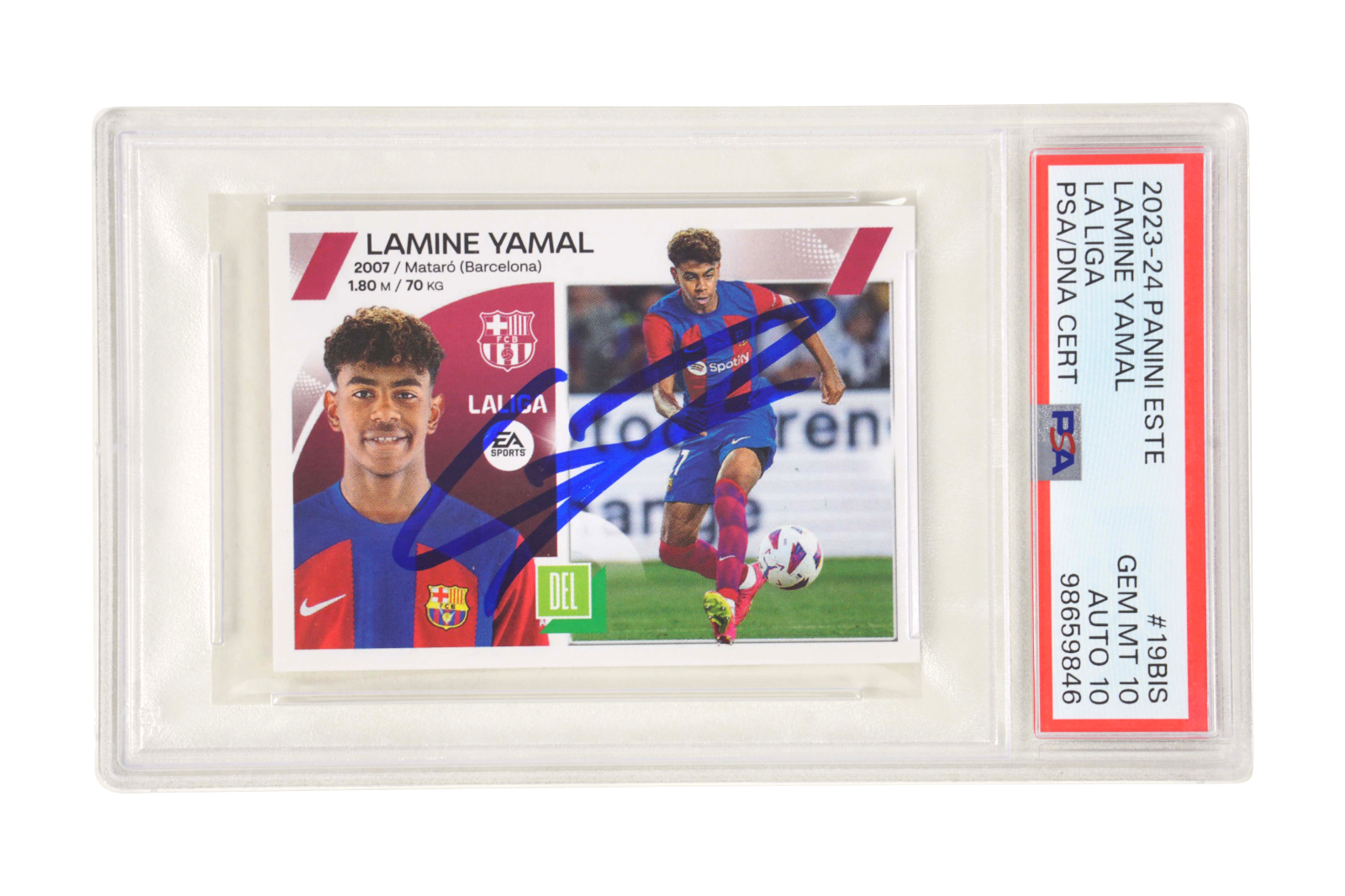 Lamine Yamal Signed 2023 Panini Este La Liga Rookie Sticker - PSA 10 AUTO 10