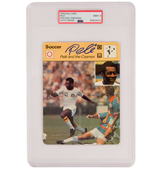 Pele Signed New York Cosmos Large Soccer Card – PSA 9 Autograph