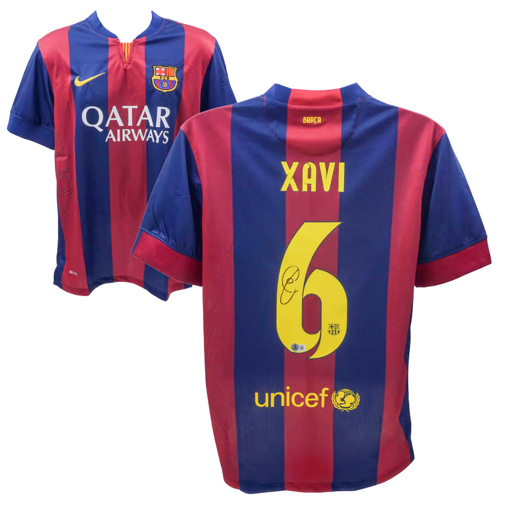 Xavi Hernandez Signed FC Barcelona Home Soccer Jersey #6 with Beckett COA