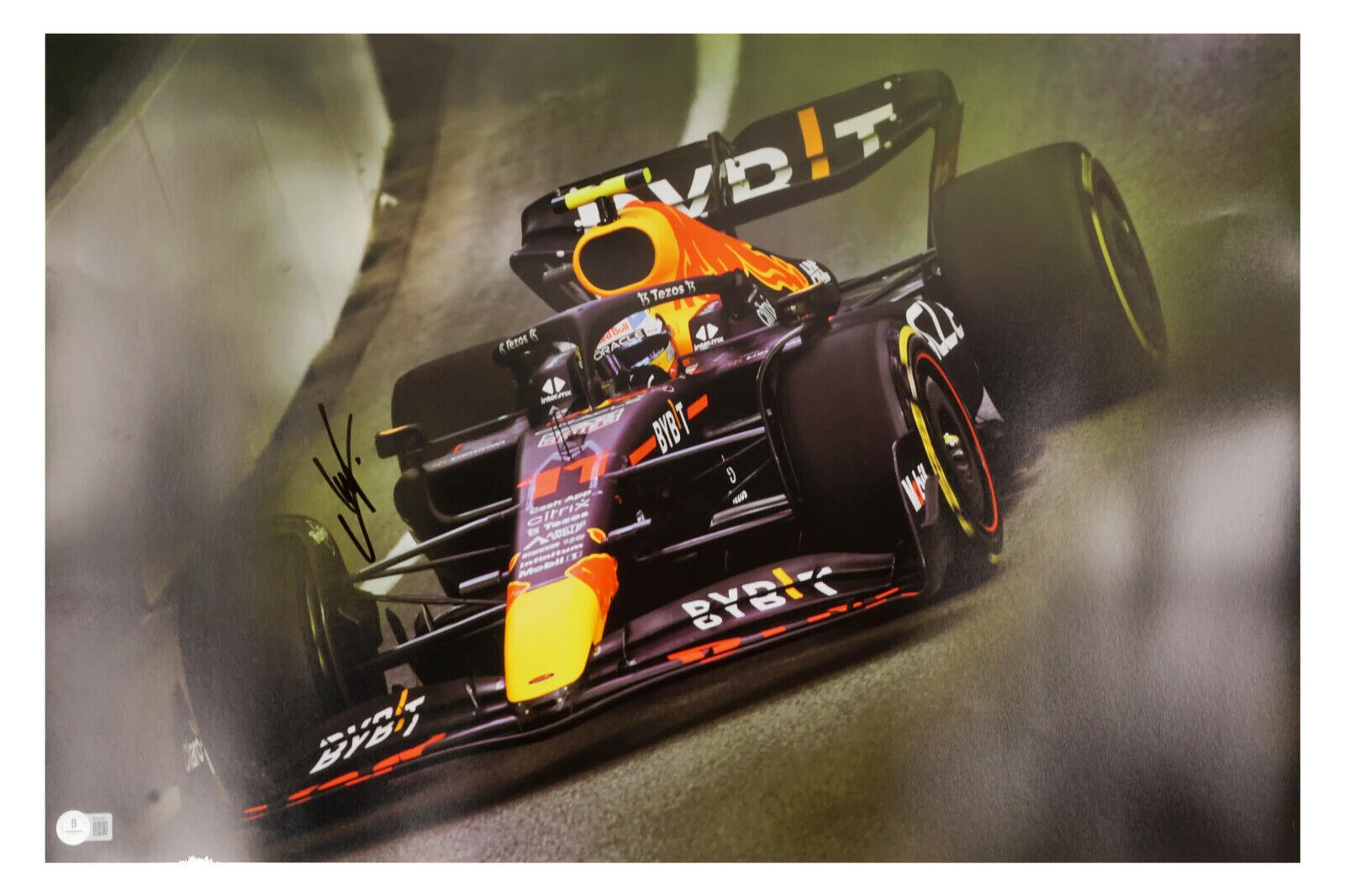 Sergio Perez Signed Formula 1 Racing Print Size 16″ x 20″ with Beckett COA