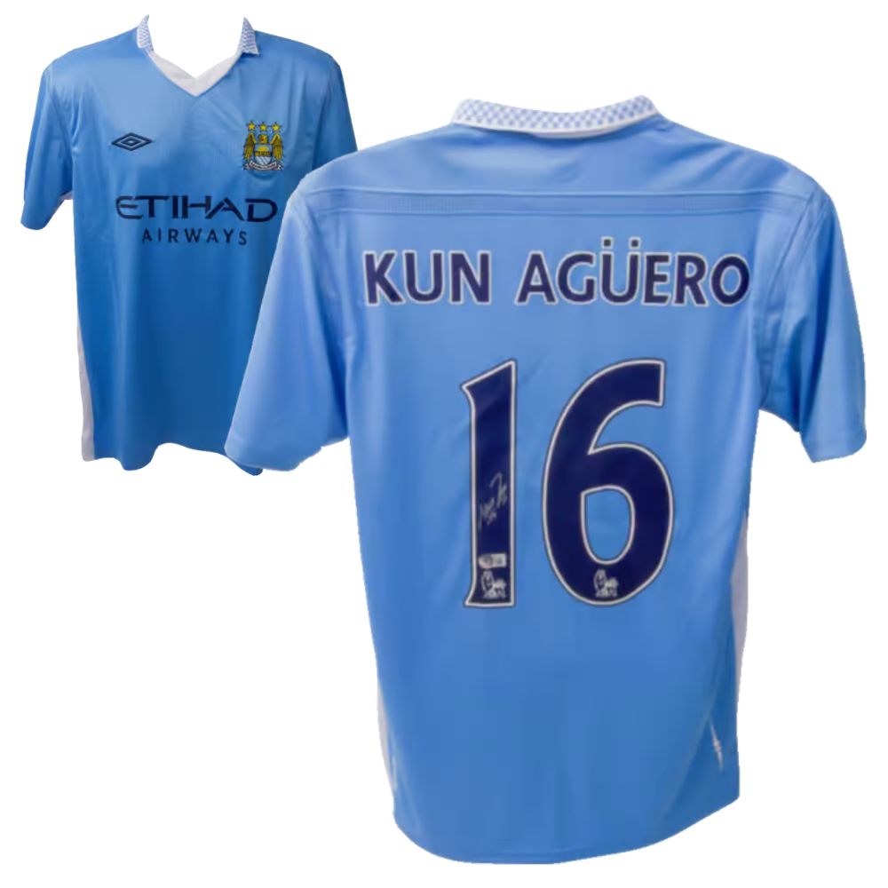 Sergio Aguero Signed Manchester City Home Soccer Jersey #16 with Beckett COA