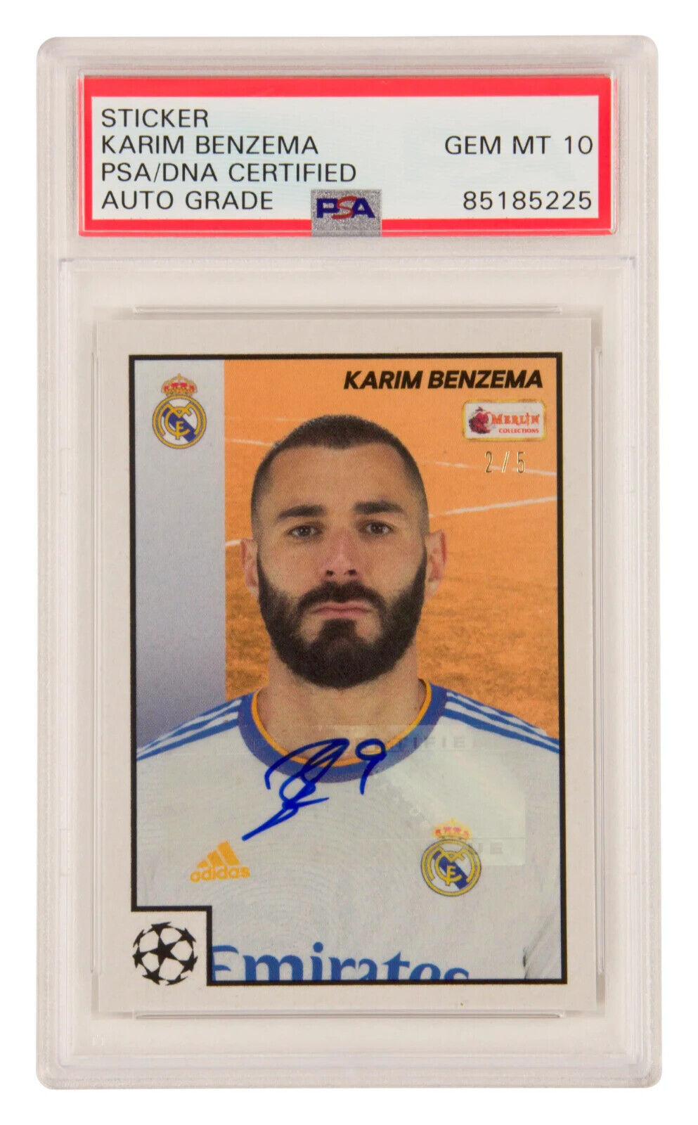 Karim Benzema Signed 2021-22 Topps Merlin 97 UCL Orange /5 – PSA 10 Autograph