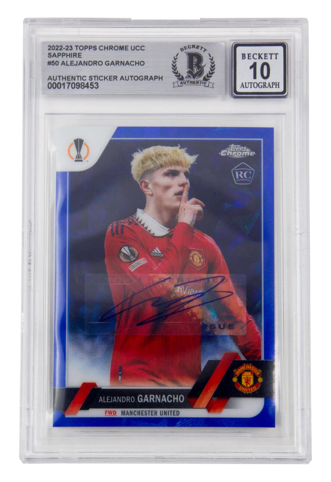 Alejandro Garnacho Signed 2022-23 Topps Chrome UCC Sapphire Rookie Card – BGS 10