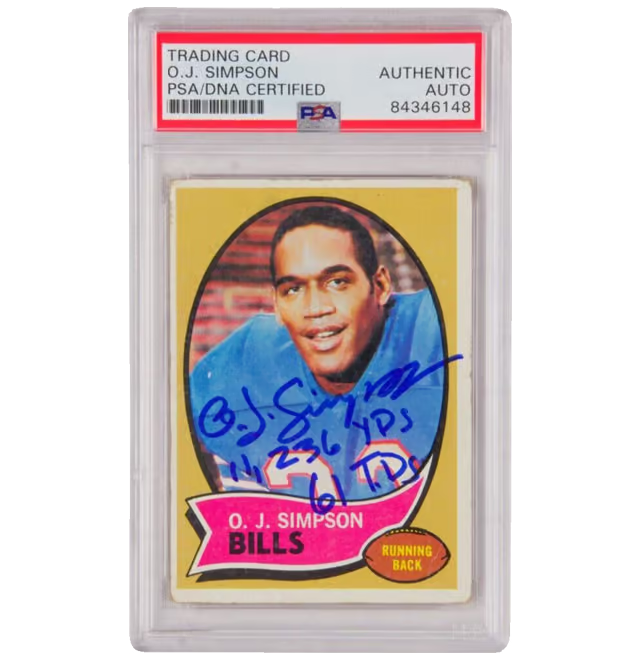 O.J Simpson Signed 1970 Topps Inscribed “11,236 Yards 61 TDS” – PSA Authentic