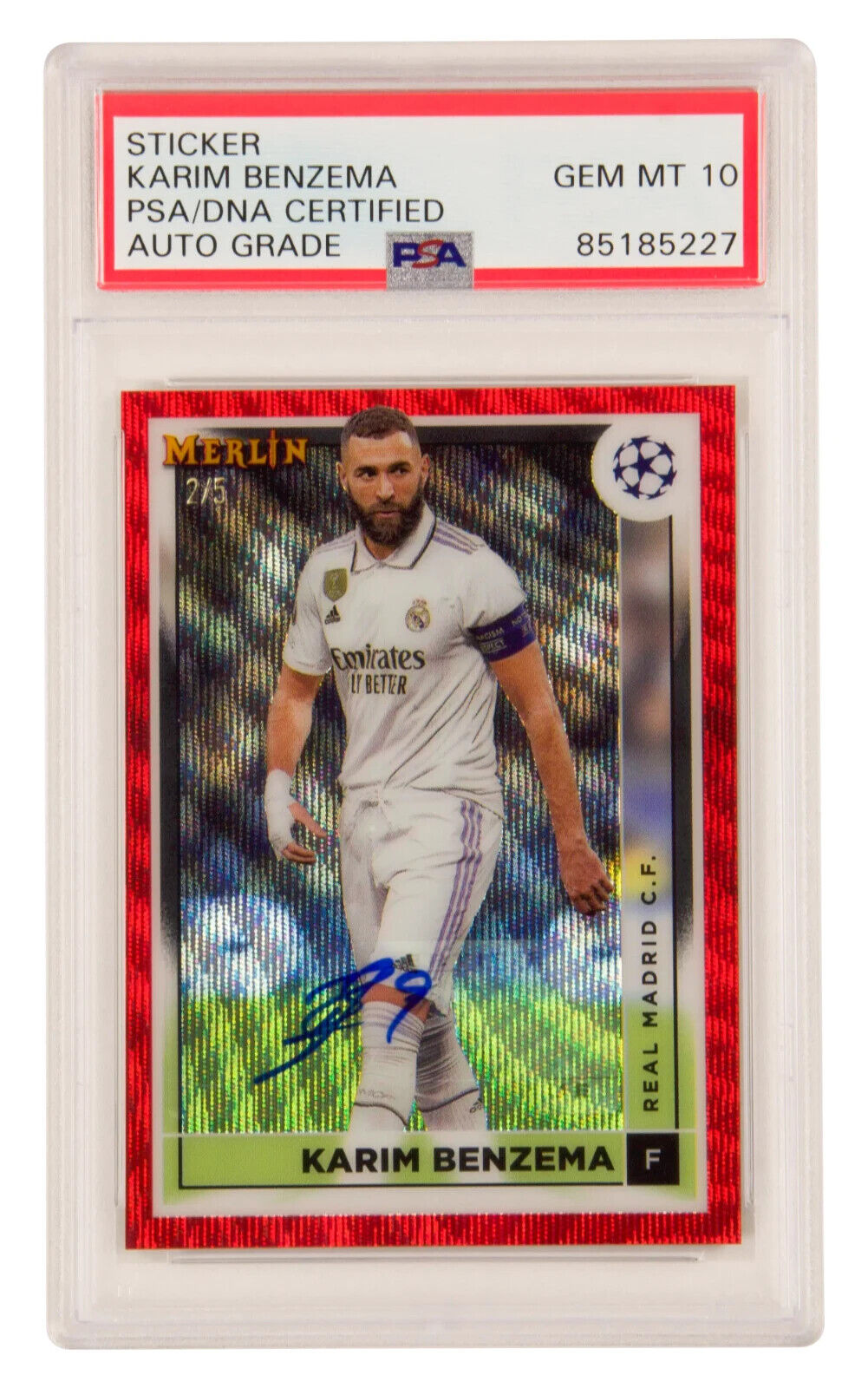 Karim Benzema Signed 2022 Topps Merlin Chrome Red Wave /5 – PSA 10 Autograph