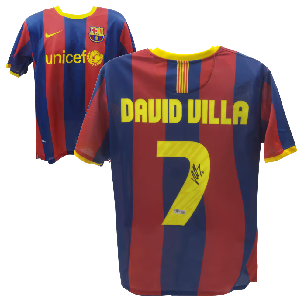 David Villa Signed FC Barcelona Home Soccer Jersey #7 with Beckett Witness