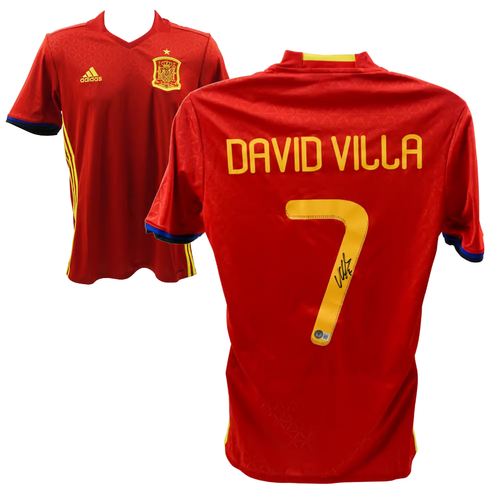 David Villa Signed Spain FC Home Soccer Jersey #7 with Beckett COA