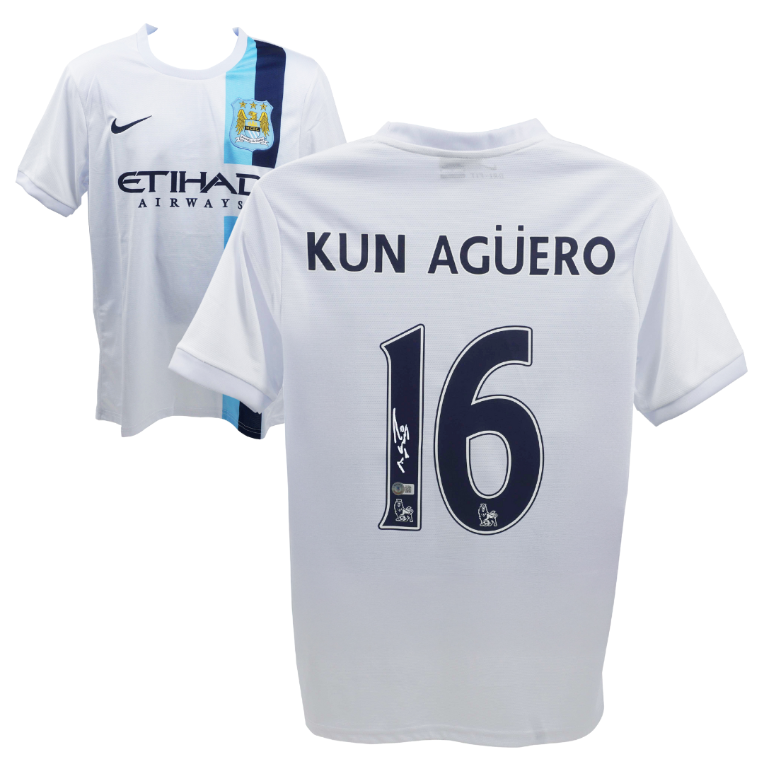 Sergio Aguero Signed Manchester City Away Soccer Jersey #16 with Beckett COA