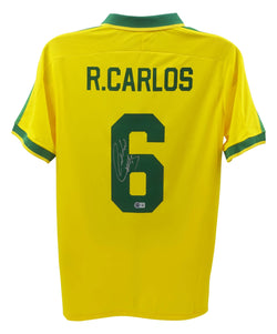 Roberto Carlos Signed Brazil FC Home Soccer Jersey #6 with Beckett Witness