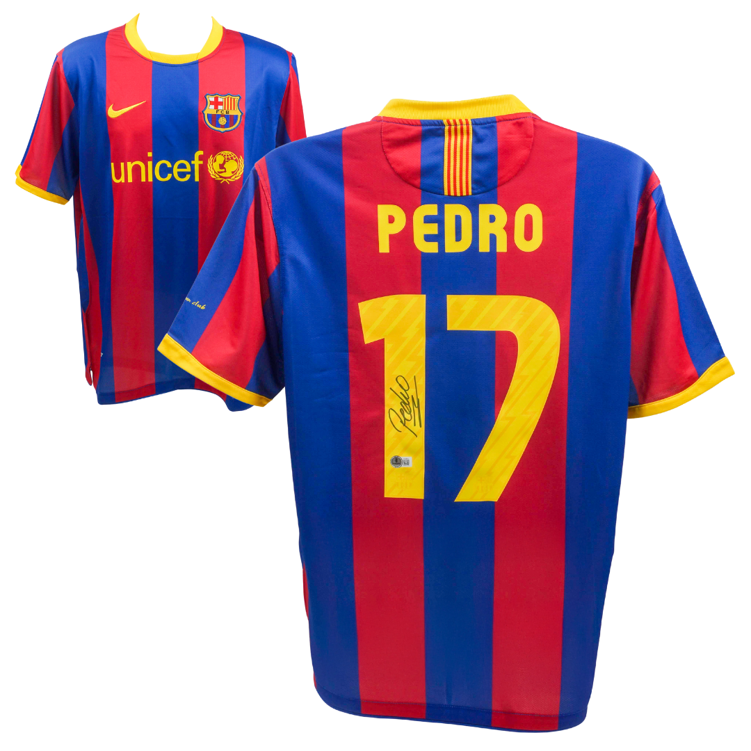 Pedro Signed FC Barcelona Home Soccer Jersey #17 with Beckett COA