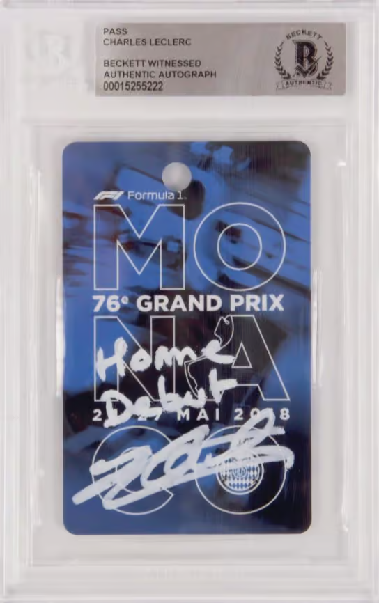 Charles Leclerc Signed Formula 1 Race Pass Inscribed Home Debut – BGS Authentic