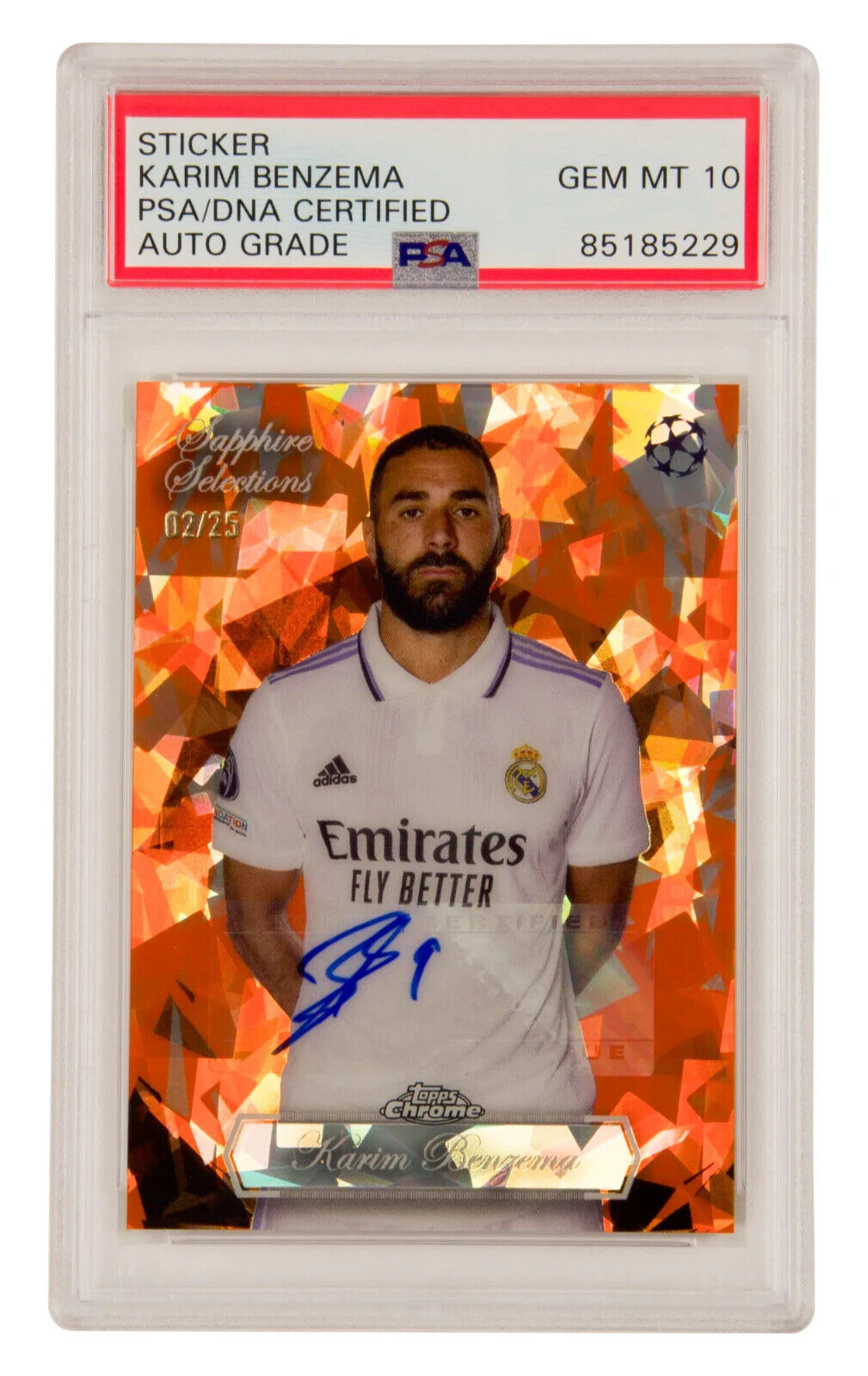 Karim Benzema Signed 2023 Topps Chrome Sapphire Orange /25 – PSA 10 Autograph