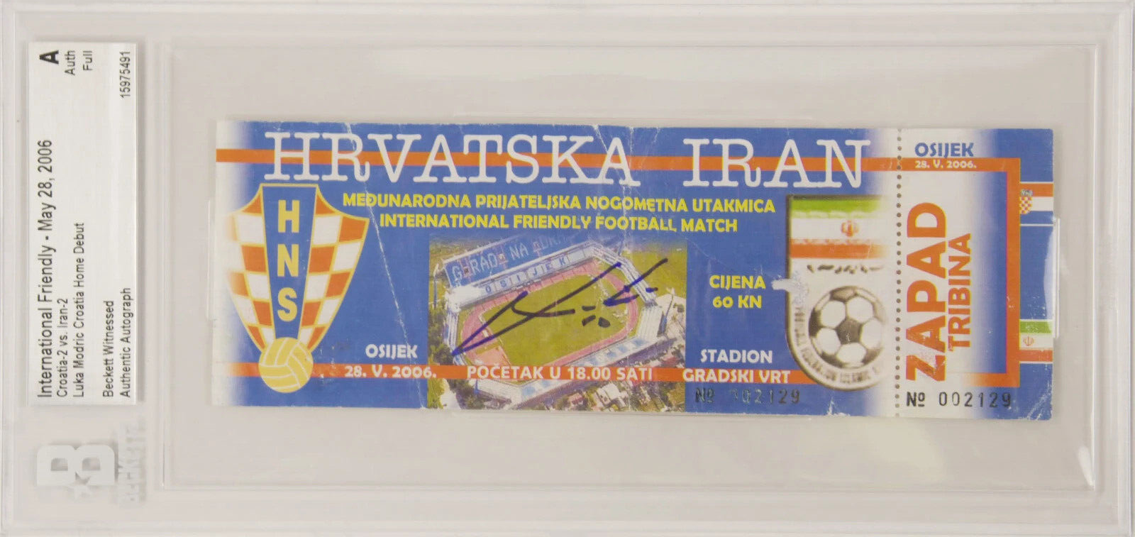 Luka Modric Signed 2006 First Croatia Home Game Match Ticket – BGS Authentic