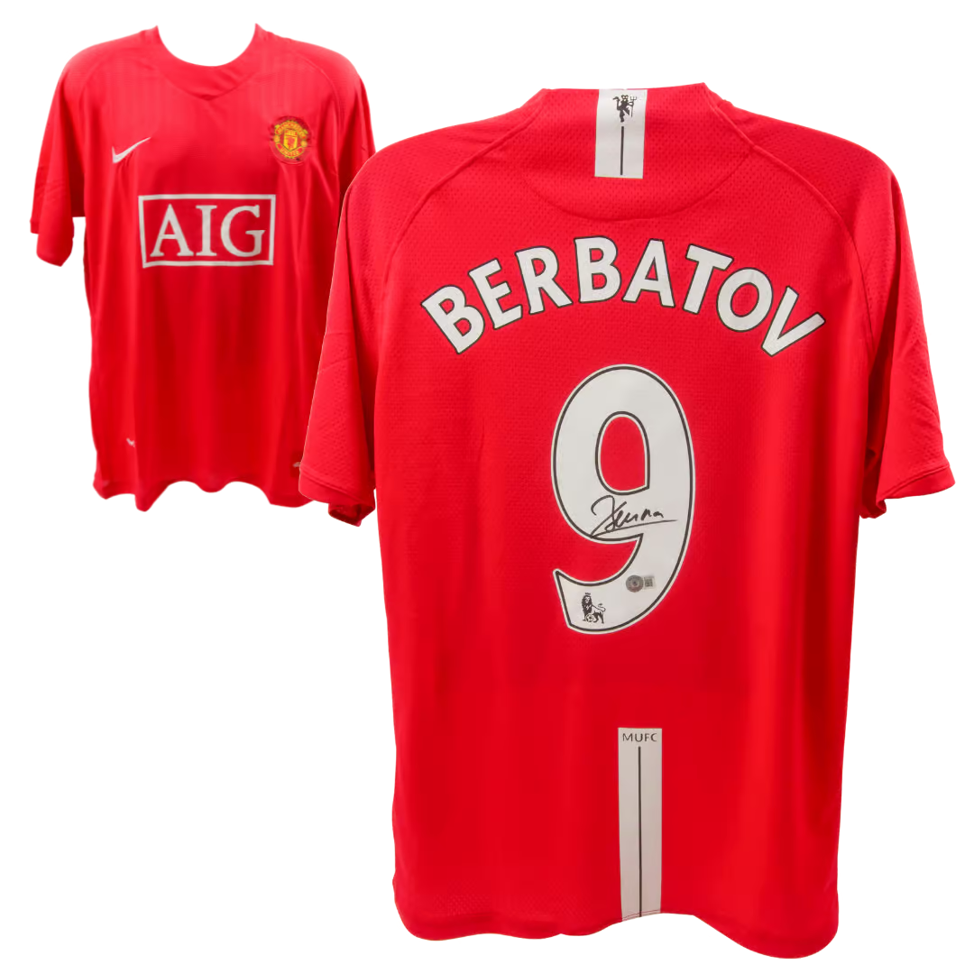 Dimitar Berbatov Signed Manchester United Home Soccer Jersey #9 with Beckett COA