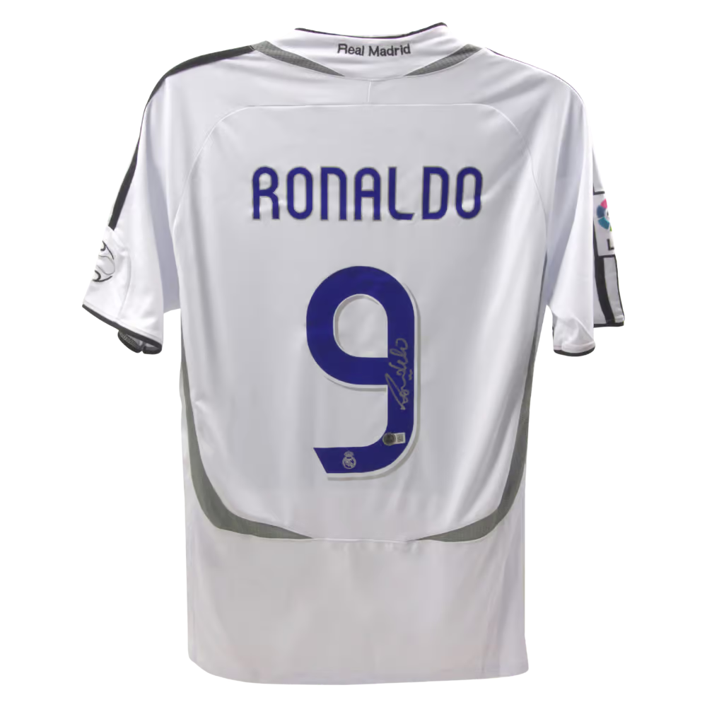 Ronaldo Nazario Signed Real Madrid Home Soccer Jersey #9 with Beckett Witness
