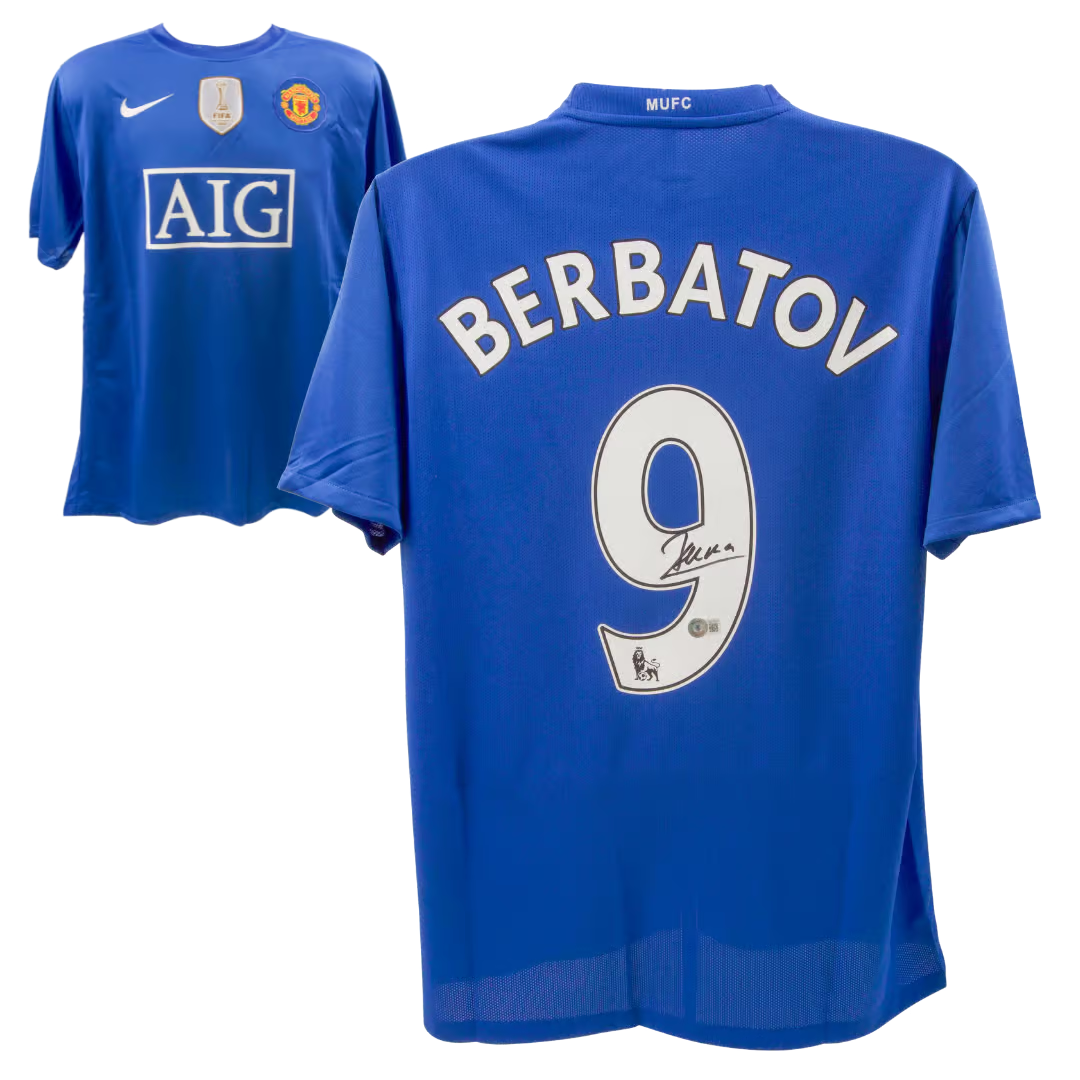 Dimitar Berbatov Signed Manchester United Away Soccer Jersey #9 with Beckett COA