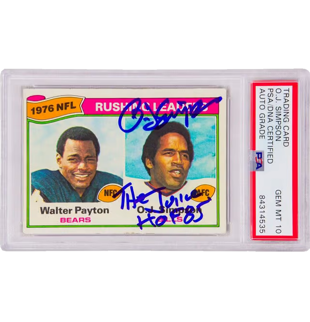 O.J. Simpson Signed 1977 Topps Inscribed “THE JUICE H.O.F 85” – PSA 10