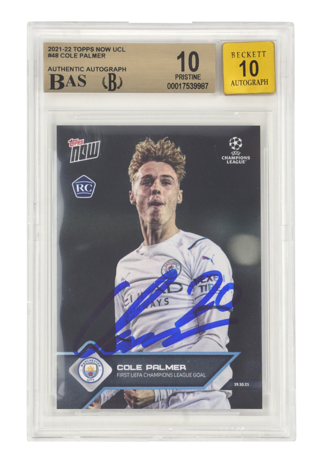 Cole Palmer Signed 2021-22 Topps Now UCL #48 Rookie Card - BGS 10 AUTO 10