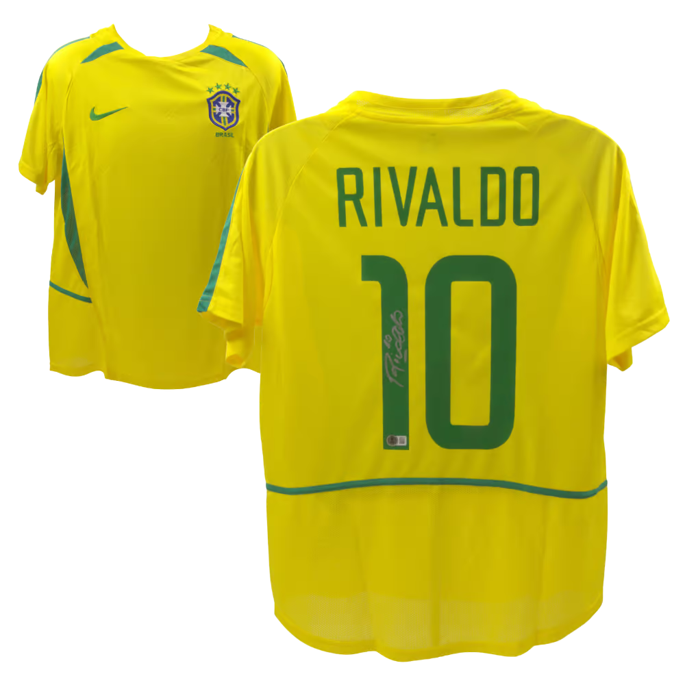 Rivaldo Signed Brazil FC Home Soccer Jersey #10 with Beckett Witness