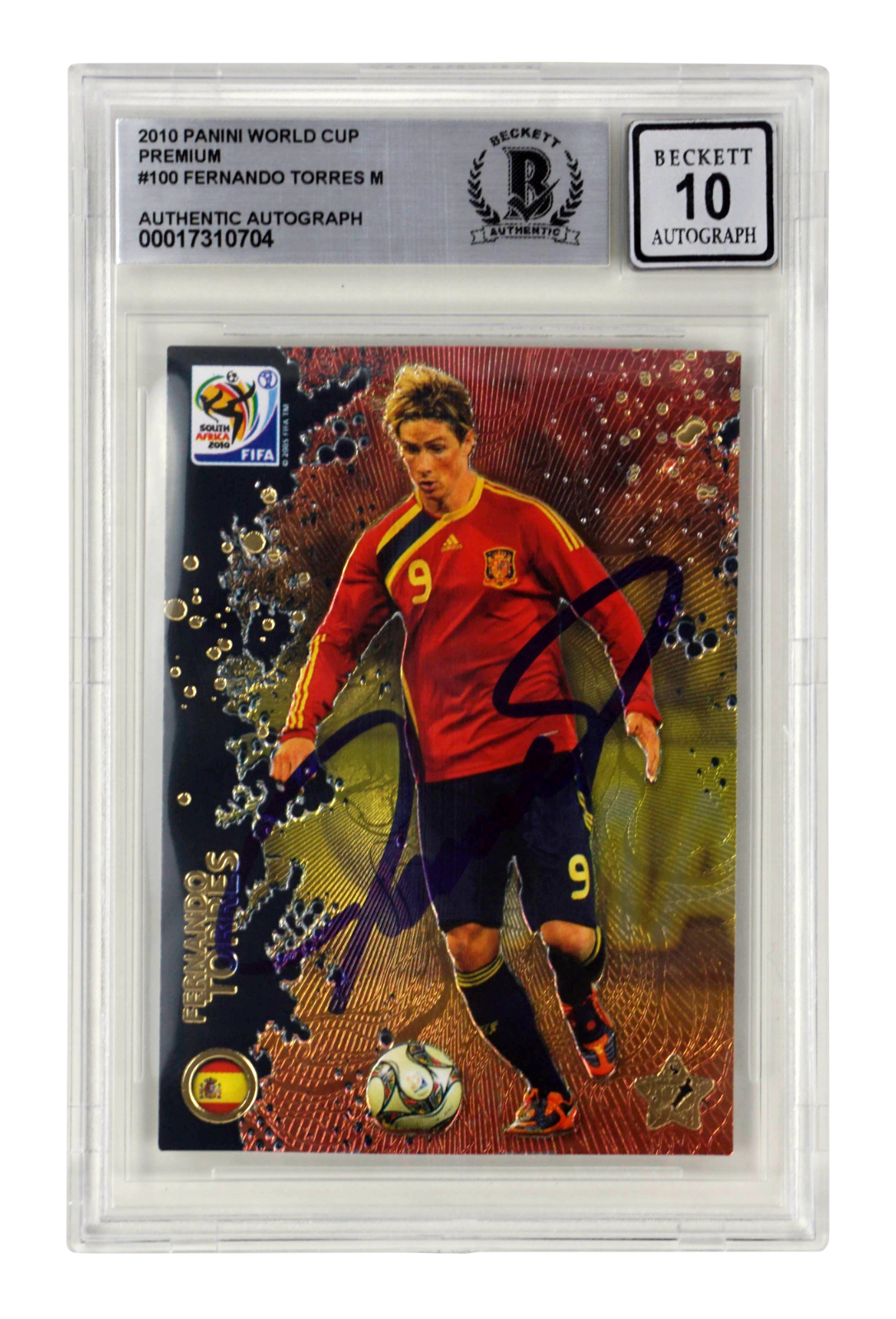 Fernando Torres Signed 2010 Panini World Cup Premium #100 - BGS 10 Autograph