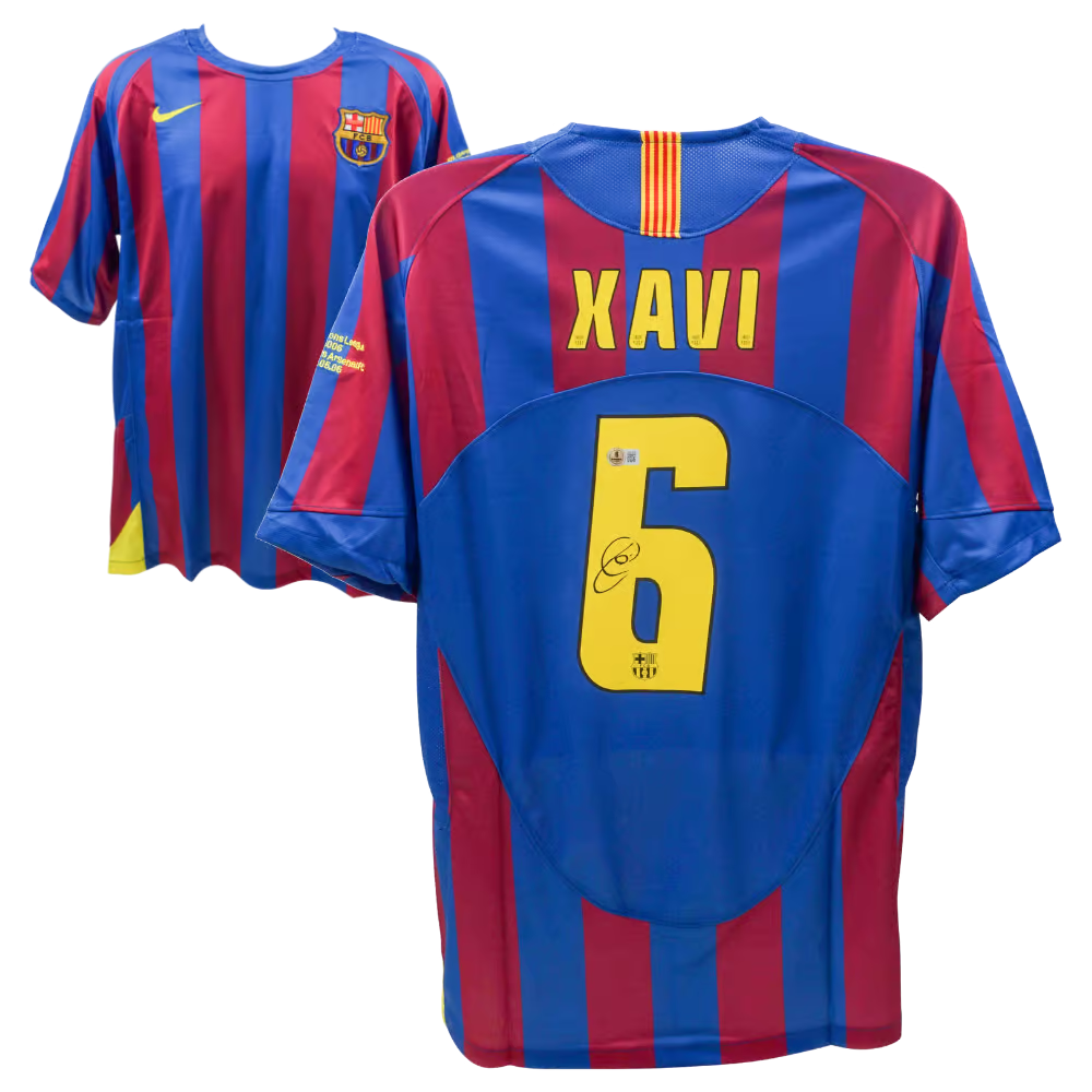 Xavi Hernandez Signed FC Barcelona Home Soccer Jersey #6 with Beckett COA