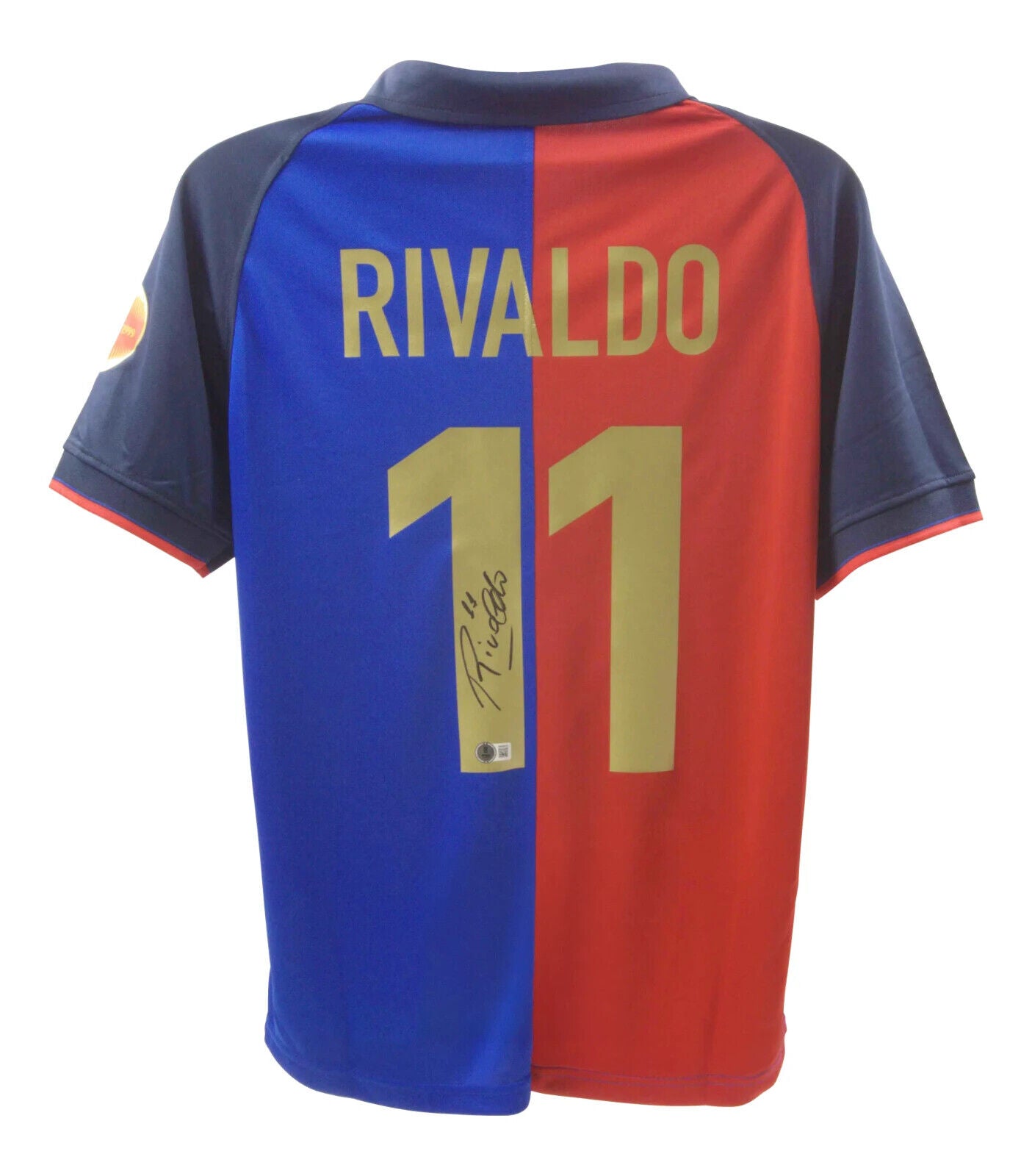 Rivaldo Signed FC Barcelona Home Soccer Jersey #11 with Beckett Witness