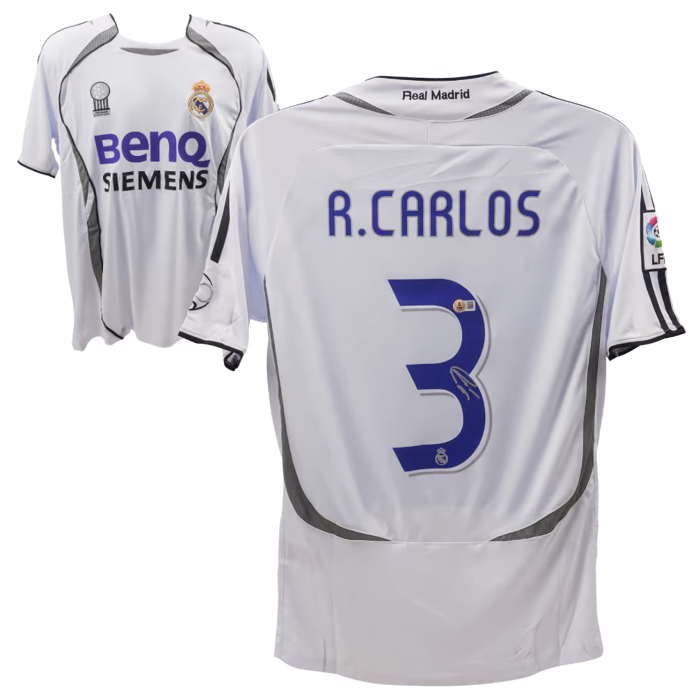 Roberto Carlos Signed Real Madrid FC Home Soccer Jersey #3 with Beckett Witness