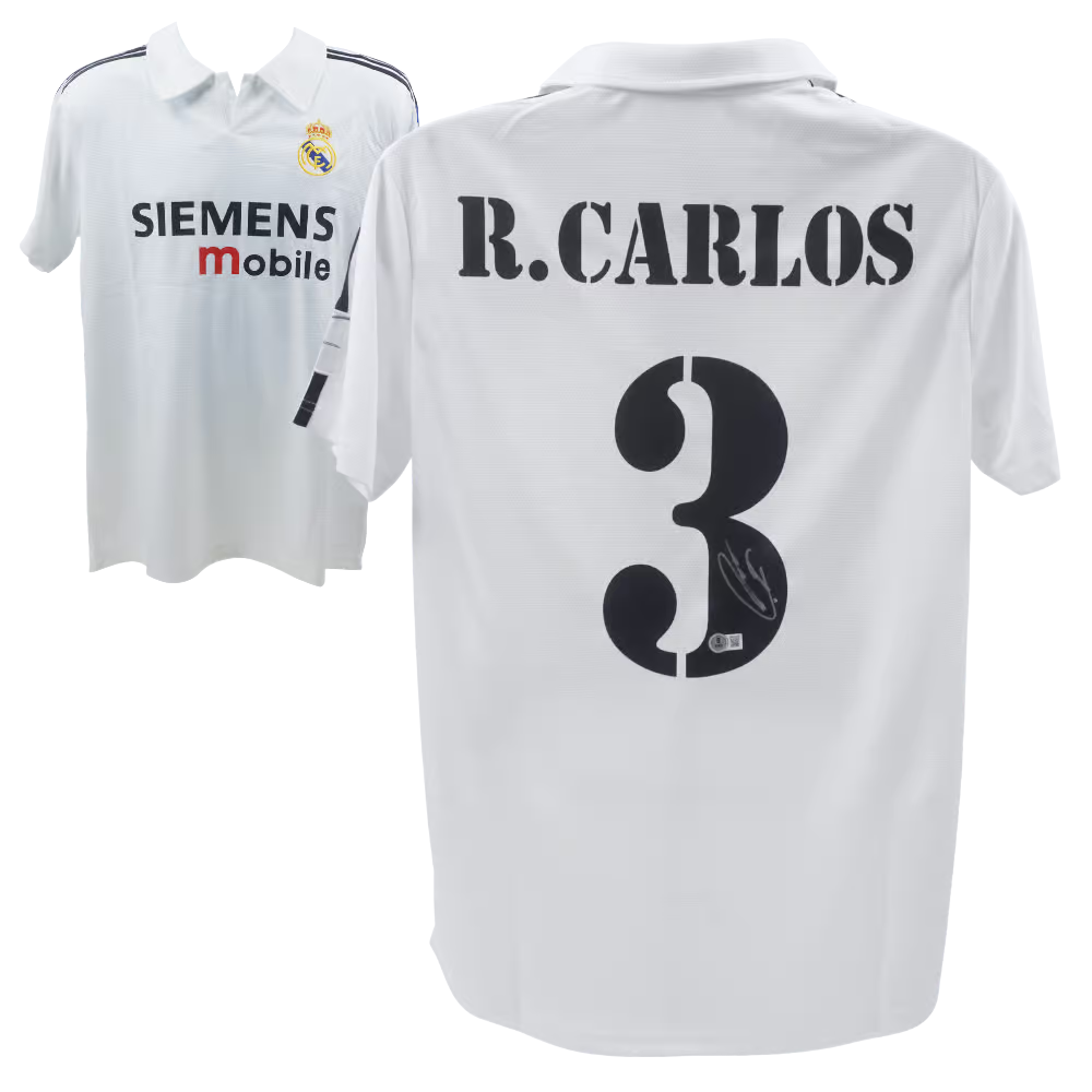 Roberto Carlos Signed Real Madrid FC Home Soccer Jersey #3 with Beckett Witness