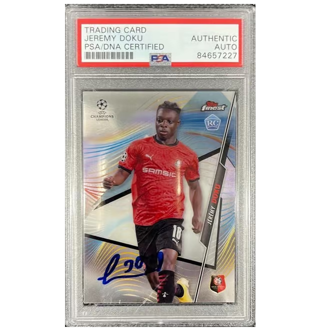 Jeremy Doku Signed 2020-21 Topps UCL Finest Rookie #40 – PSA Authentic