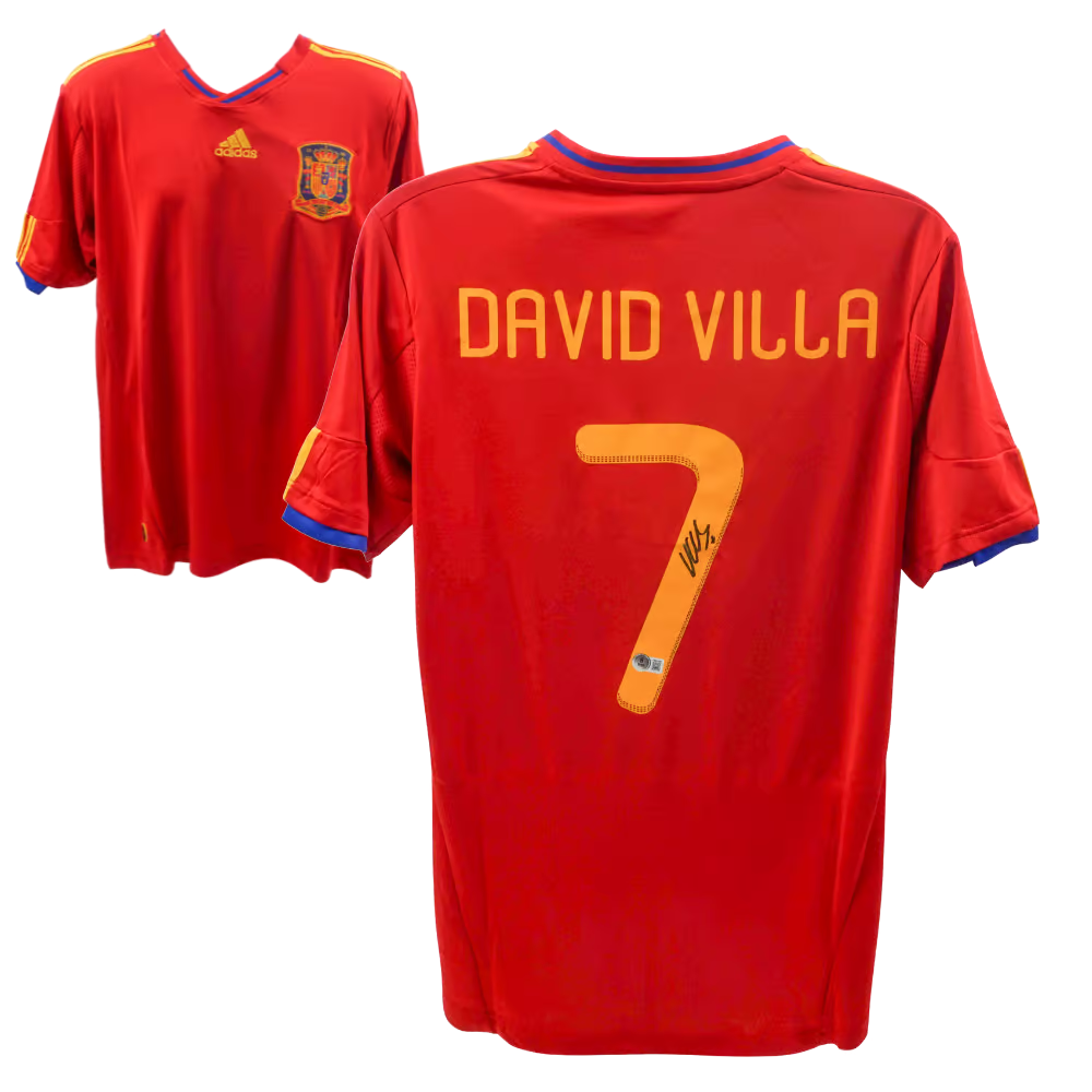 David Villa Signed Spain FC Home Soccer Jersey #7 with Beckett Witness