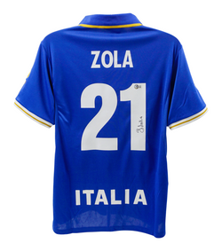 Gianfranco Zola Signed Italy FC Home Soccer Jersey #21 with Beckett COA