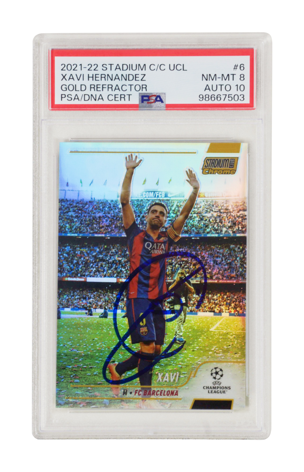 Xavi Signed 2021-22 Topps Stadium Club Chrome Gold Refractor /50 – PSA 8 Autograph 10
