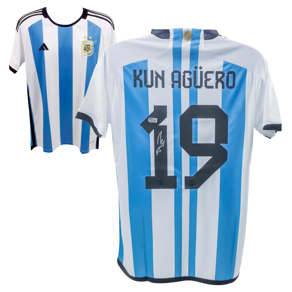 Sergio Aguero Signed Argentina FC Home Soccer Jersey #19 with Beckett COA