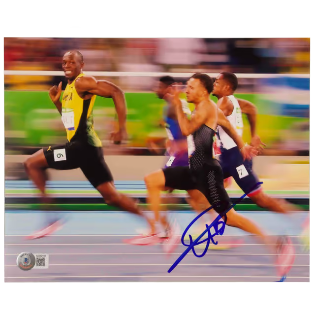 Usain Bolt Signed 100m Olympic Final Print Size 8″ x 10″ with Beckett COA