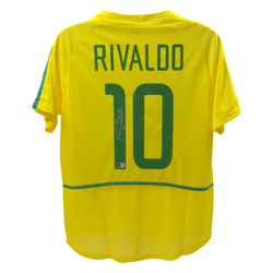 Rivaldo Signed Brazil FC Home Soccer Jersey #10 with Beckett Witness